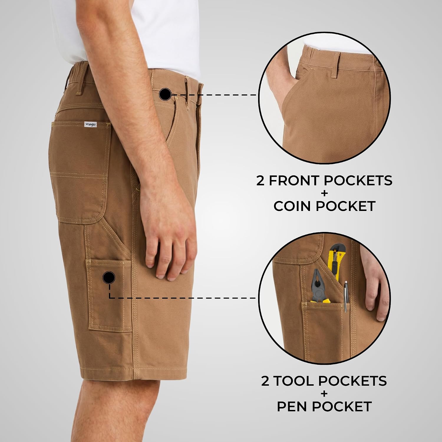 Wrangler Carpenter Shorts for Men Big and Tall, Heavyweight Durable Work Shorts with Utility Pockets, Mens Cargo Shorts
