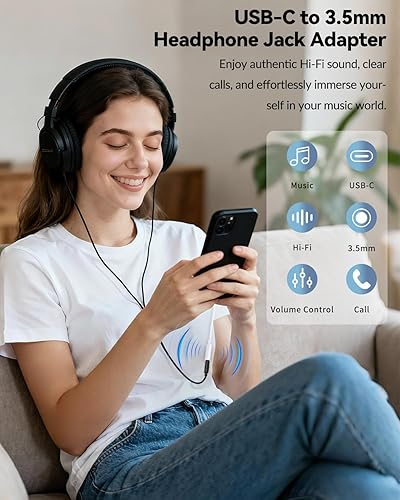 Miniatura 3 de Seulliya Adaptador USB C a 3.5mm de conector de auriculares para iPhone 17/16/15 Pro/Max, DAC Dongle de audio de alta resolución, convertidor de