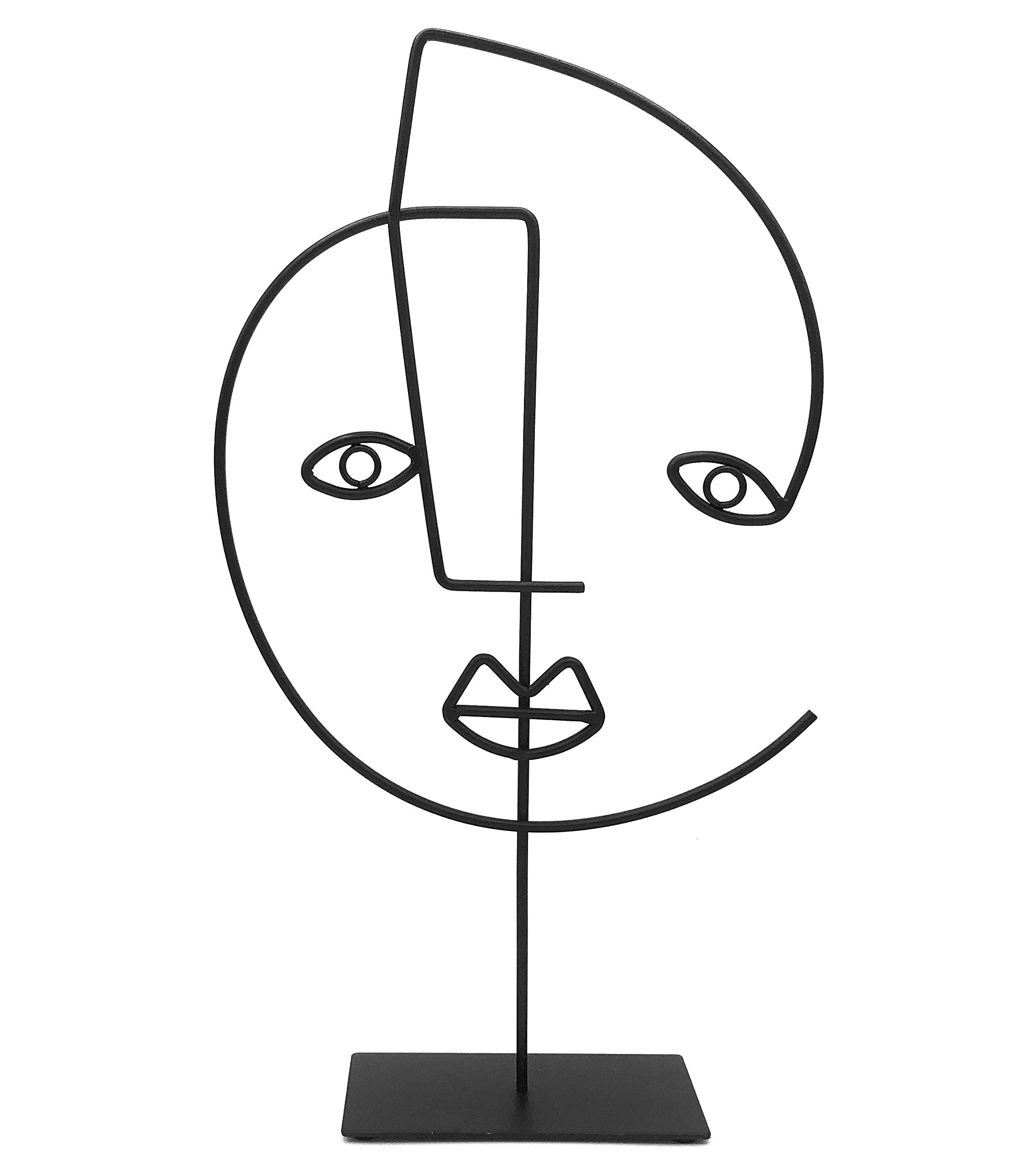 COZYMONDO Moderna figura decorativa: arte de una sola línea | estatua decorativa negra en diseño africano como decoración abstracta para cualquier vivienda | decoración africana | cara femenina