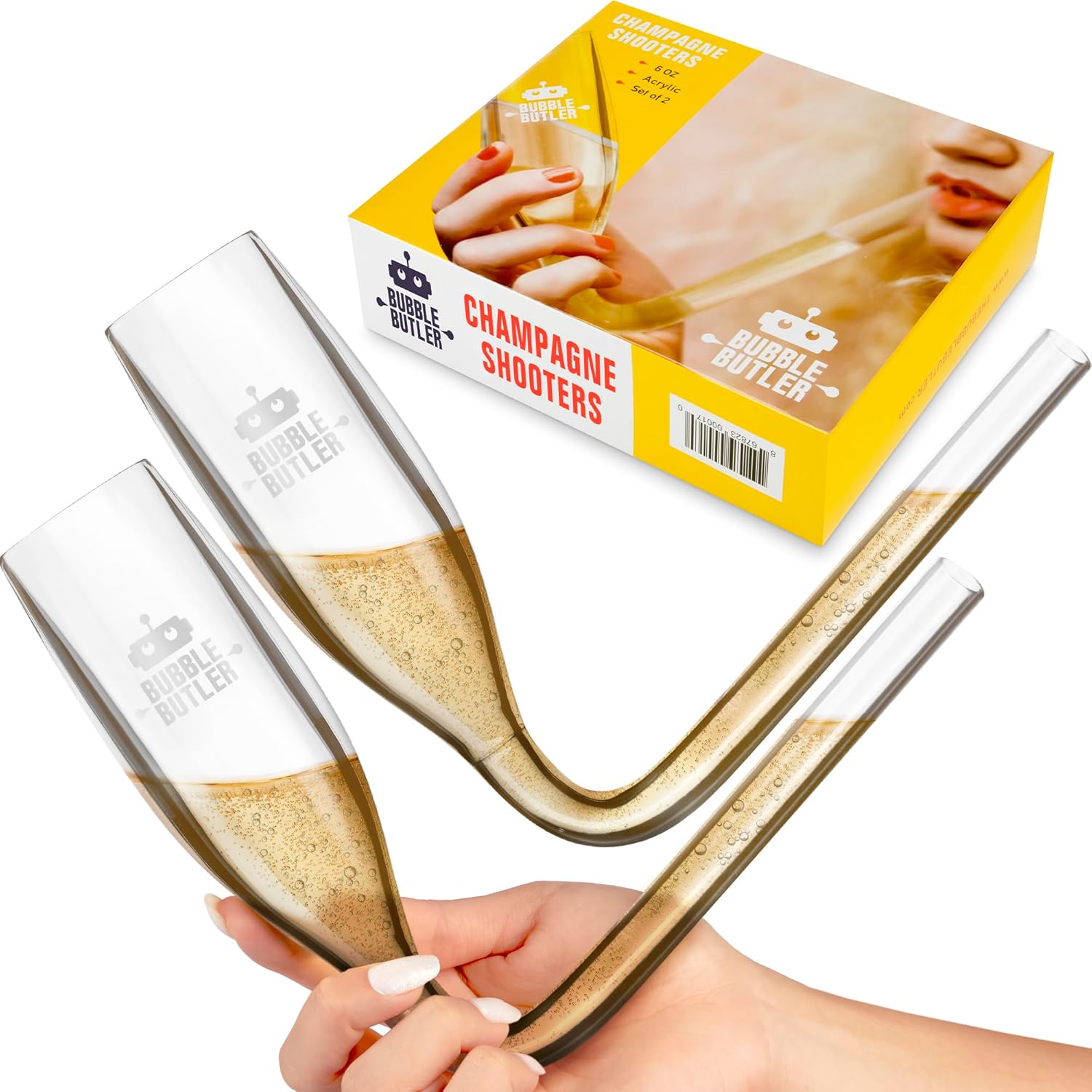 Bubble Butler Plastic Champagne Glasses (6oz) - Recyclable, Unbreakable & Reusable Party Decorations (2 Pack)