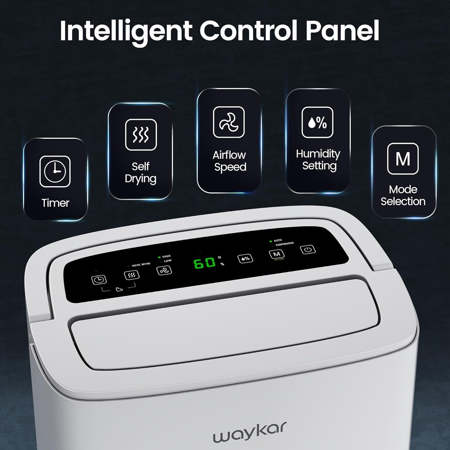 Waykar 120 Pints 2025 Energy Star Home Dehumidifier for Spaces up to 6,000 Sq. Ft, Ideal for Basement, Bathroom and Large Room with Drain Hose, Portable, Auto Defrost and Self-Drying - Image 4