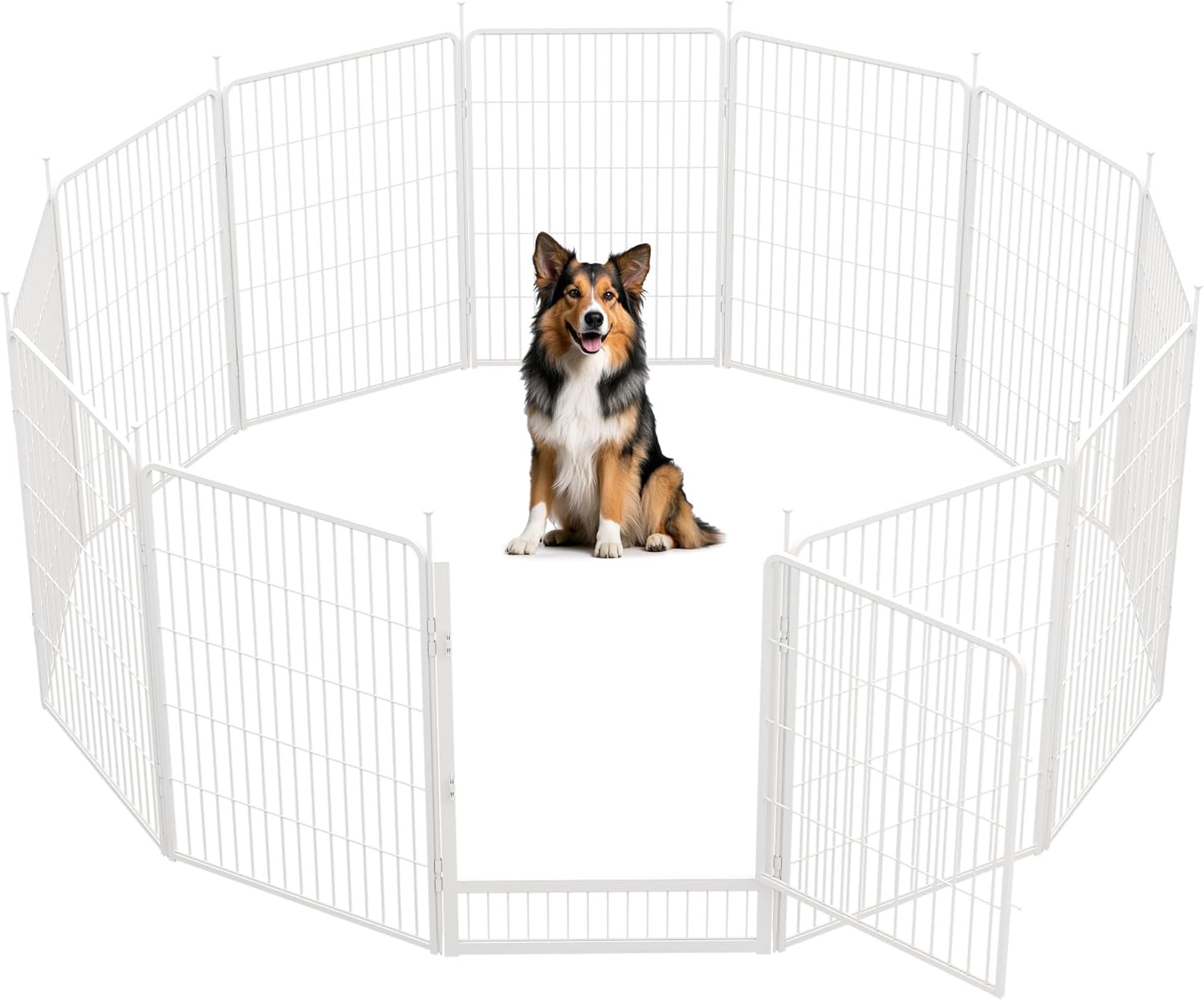 SunsGrove Dog Play Pen Indoors, 40 Inch 12 Panels Dog Playpen for Medium and Large Dogs, Easy Setup Anti-Rust Pet Fence, White