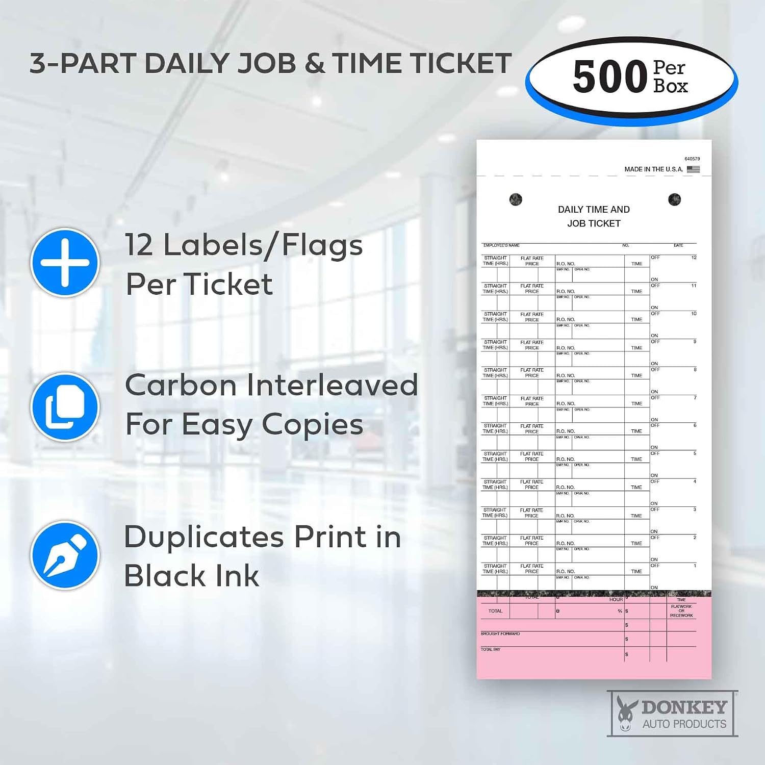 Daily Time and Job Ticket - 12 Labels per Sheet (3-Part) (Form JT-12-PSG) (500 per Box)
