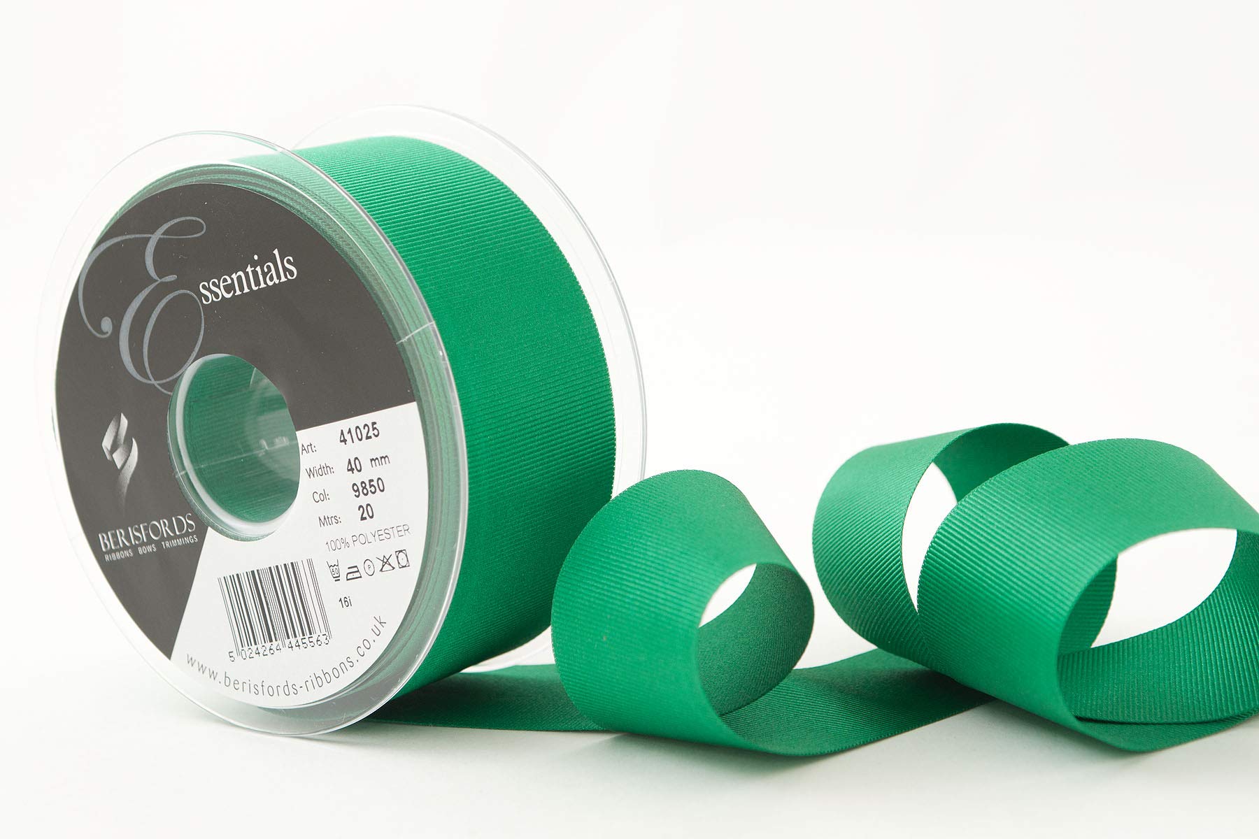 Berisfords Grosgrain, Polyester, Emerald, 10.4 x 10.4 x 4.5 cm