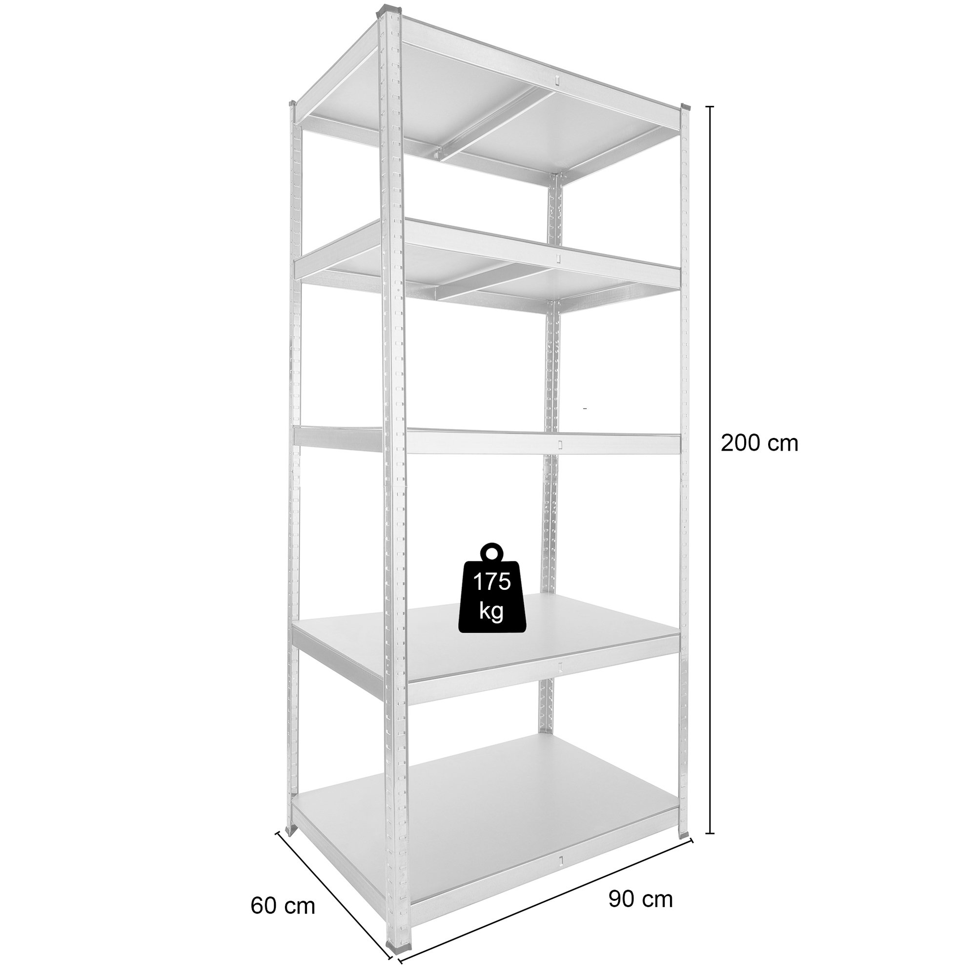 AREBOS Étagère pour Charges Lourdes 200x90x60 cm | Capacité 875 kg | 5 Panneaux MDF | Montage Facile par emboîtage | Étagère de Stockage, Cave, Atelier | Acier galvanisé