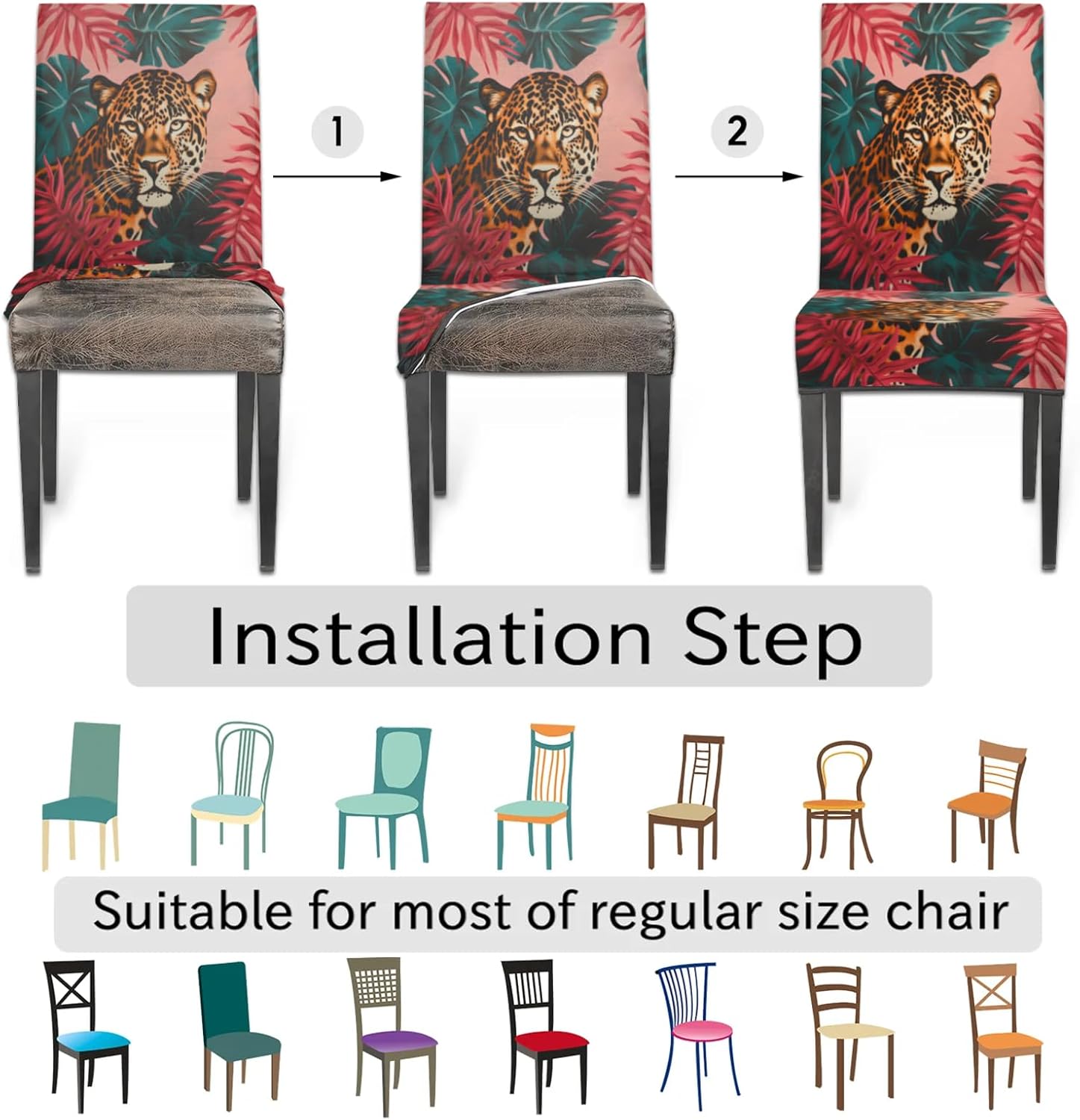 KOBLEN Curious Cheetah Dining Room Chair Cover, Spandex Super Fit Stretch Removable Washable Protective Cover for Restaurant, Hotel, Ceremony, Party