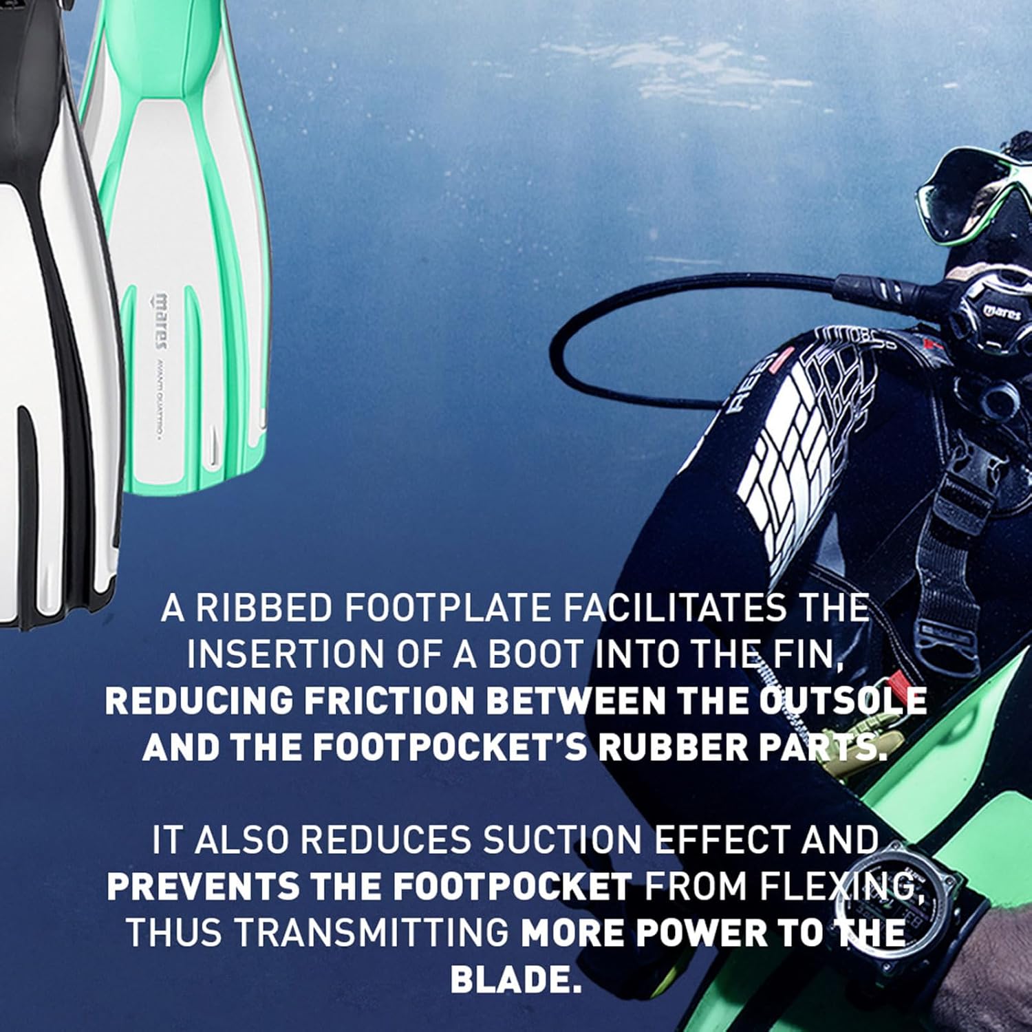 Mares Unisex Adults Avanti Quattro + Diving Fins - Durable Efficient Versatile Open-Heel Scuba Fins with Four-Channel Design & Bungee Strap