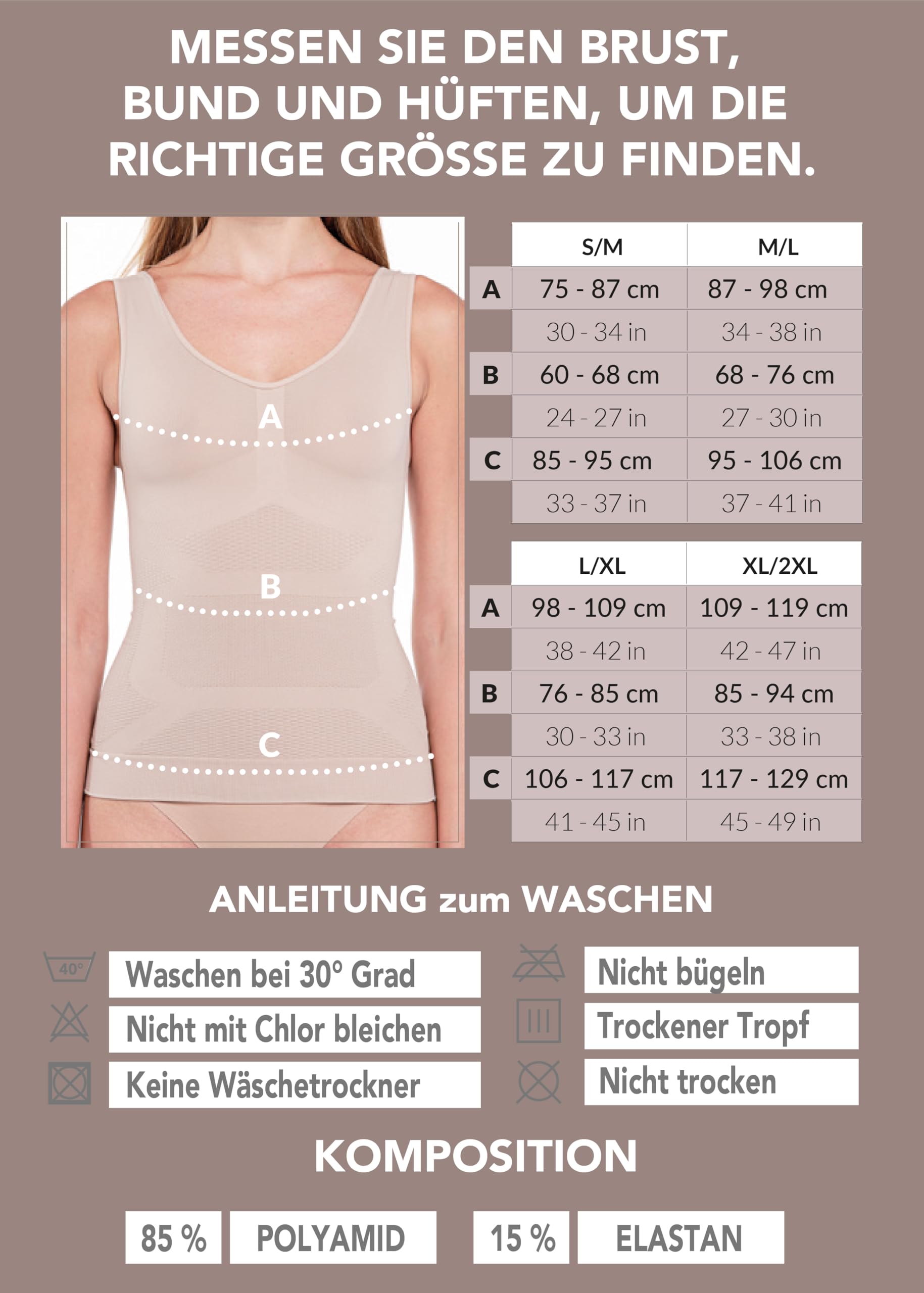 Shapewear Unterhemd Damen Anti Cellulite - Shape Unterhemd Damen mit Massage Effekt, Shaping Top aus Mikrofaser Seamless Kompression - Made in Italy