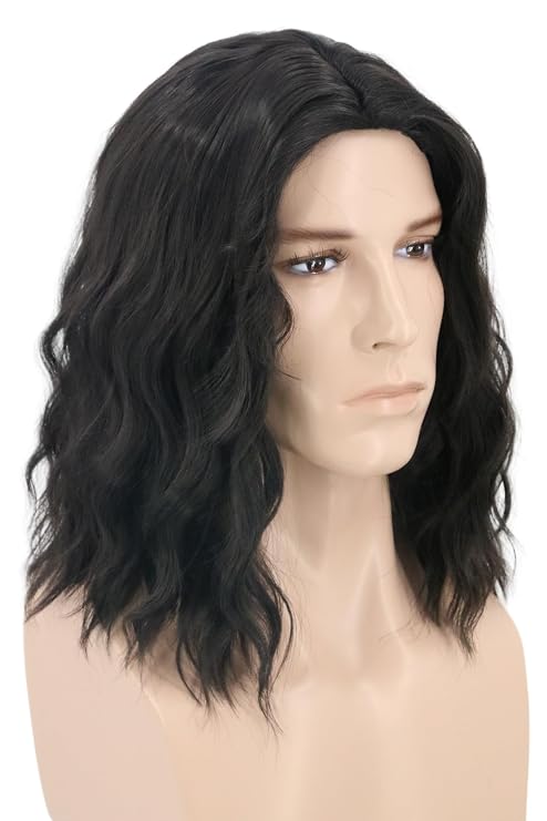 Men Wigs Black Short Curly Funny Wigs for Men Halloween Costume Party Wig