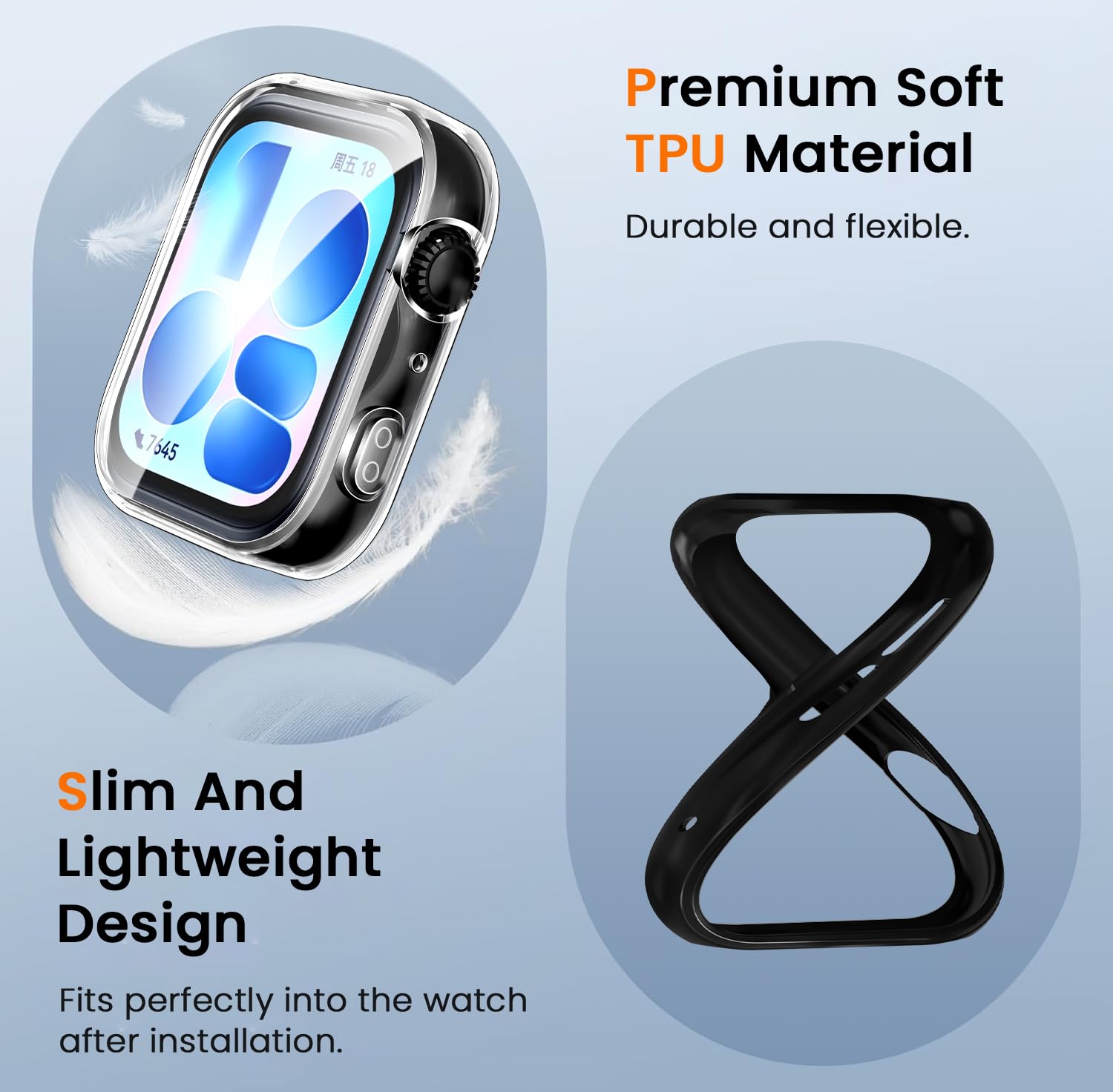 ivoler 3 szt. Etui + Folie Ochronne dla Huawei Watch Fit 5, Pełne Pokrycie, Przezroczysty + Czarny + Srebrny