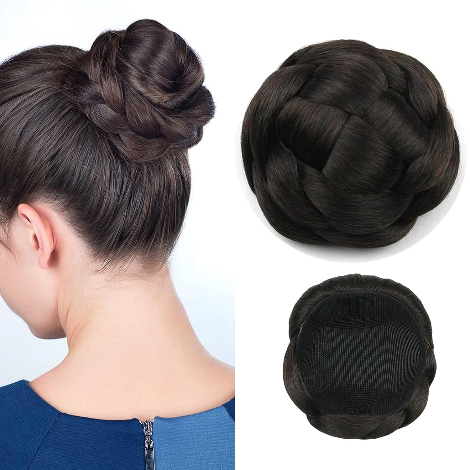 Large Size Scrunchie Synthetic Hair Chignon Bun Donut Straight Updo Braided Hairpieces Clip in Hair Bun Wedding Extensions for Afro Black Women (#2/33 black brown/Dark Auburn Brown)