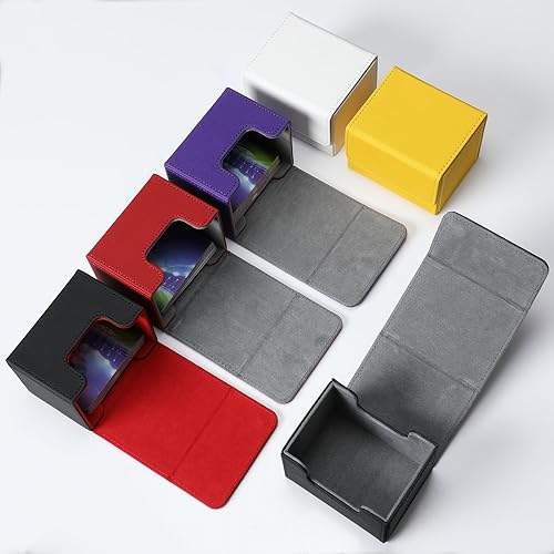 Miniatura 10 de Yookeer Paquete de 6 fundas de cuero para más de 100 cartas, caja magnética de almacenamiento de cartas para más de 100 cartas compatibles con Tcg