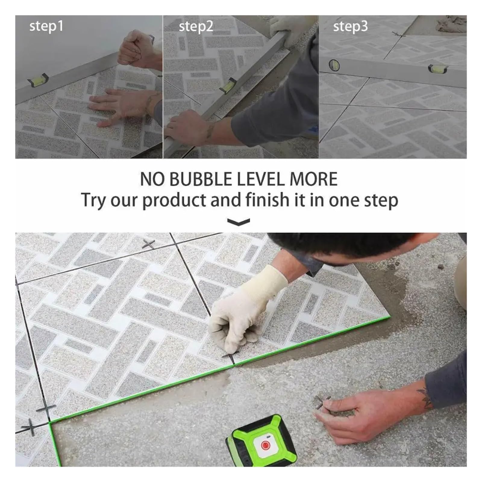 medidor de Distancia láser, Nivel Láser De Piso Rayo Verde, Herramienta Línea Cruzada Autonivelante 360 ​​° para Colocación Azulejos Cuadrados con Base FL360G