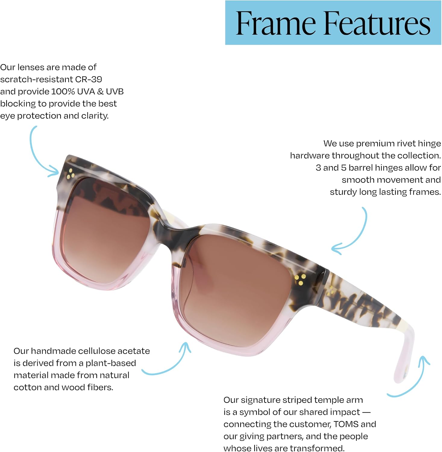 TOMS Madison Women's Sunglasses - Handcrafted with Acetate Frame - UV Protection Glasses w/Case - Beach Days & Daily Commute