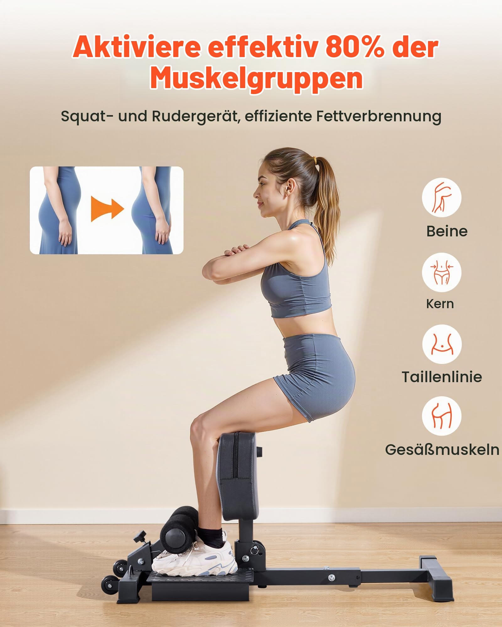 VEVOR Sissy Squat Maschine, multifunktionales Deep Sissy Squat Bench für Beinmuskeltraining, Faltbarer Kniebeugentrainer für Rumpf Taille Gesäß, Beintrainingsgerät für Heim-Fitnessstudio