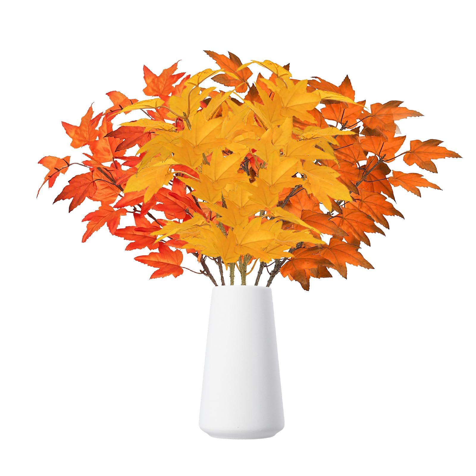 6 Ramos Plantas Artificiales Decorativas Hojas Otoño de Arce para Exterior Interior Decoracion Otoño Jarrones Terraza Balcon Cocina Mesa, Ramos de Flores Artificiales Autumn Decoration (Naranja)