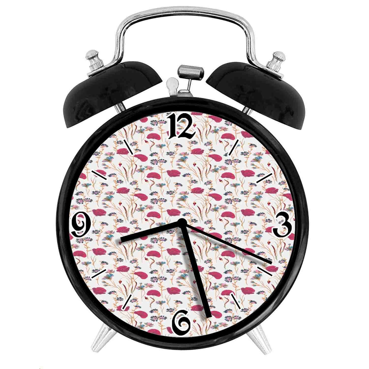 Amazon Co Jp パステルトーンの平野の背景に美しい野の花イラストレトロなスタイルのスタイリッシュな目覚まし時計 直径9 5 Cm ホーム キッチン