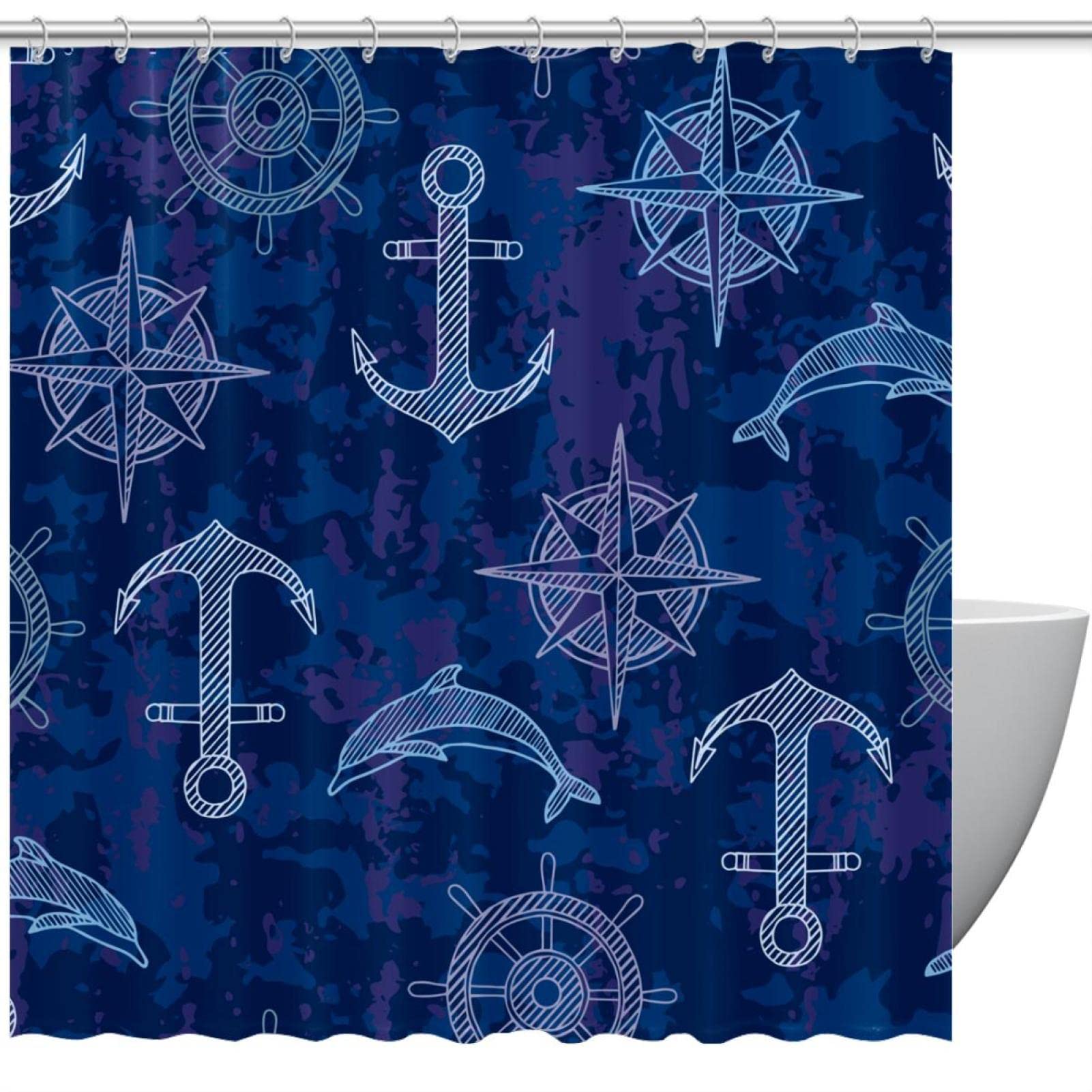 Rideau de douche bleu nautique pour baignoire crée une ambiance marine relaxante