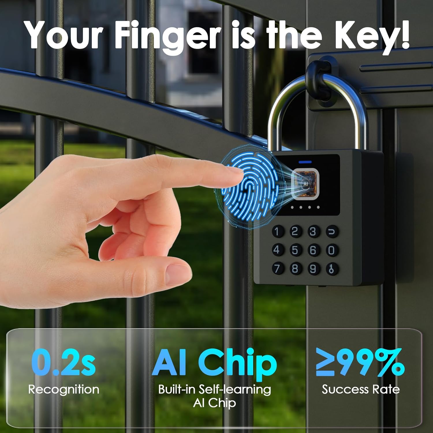 Smart Fingerprint Padlock with Code,Heavy Duty Combination Lock with Key,Bluetooth APP Control Gym Locker Lock Weatherproof Padlock for Shed Gate Fence Truck School Locker