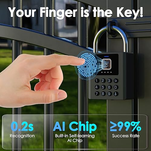 Miniatura 3 de Candado inteligente de huellas dactilares con código, cerradura de combinación resistente con llave, control de aplicación Bluetooth, bloqueo de