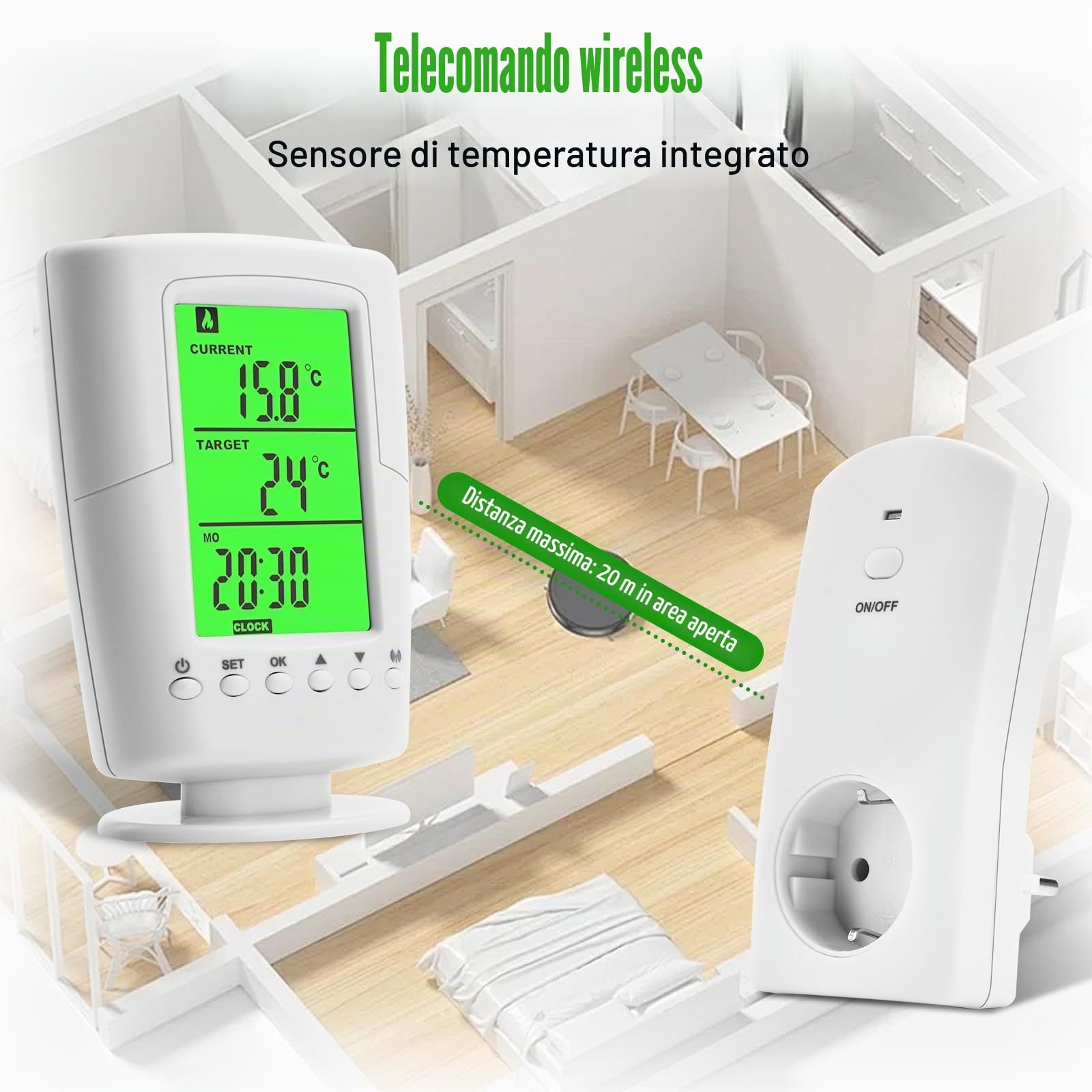 Diymore 230V Presa Termostatica Wireless con Termostato Presa Elettrica con Termostato Wireless di Riscaldamento e Raffreddamento