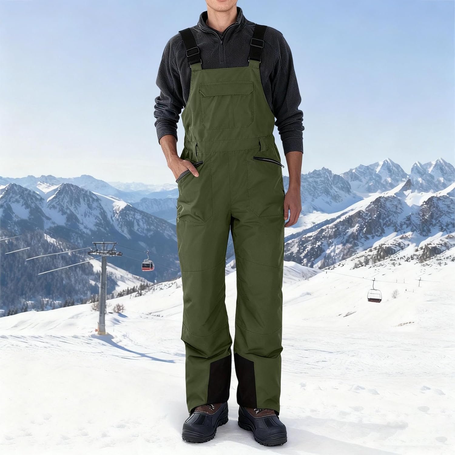 Snow Pants for Men Winter Insulated Snowboard Ski Bibs Waterproof Outerwear Skiing Overalls Bib with Zipper Pockets
