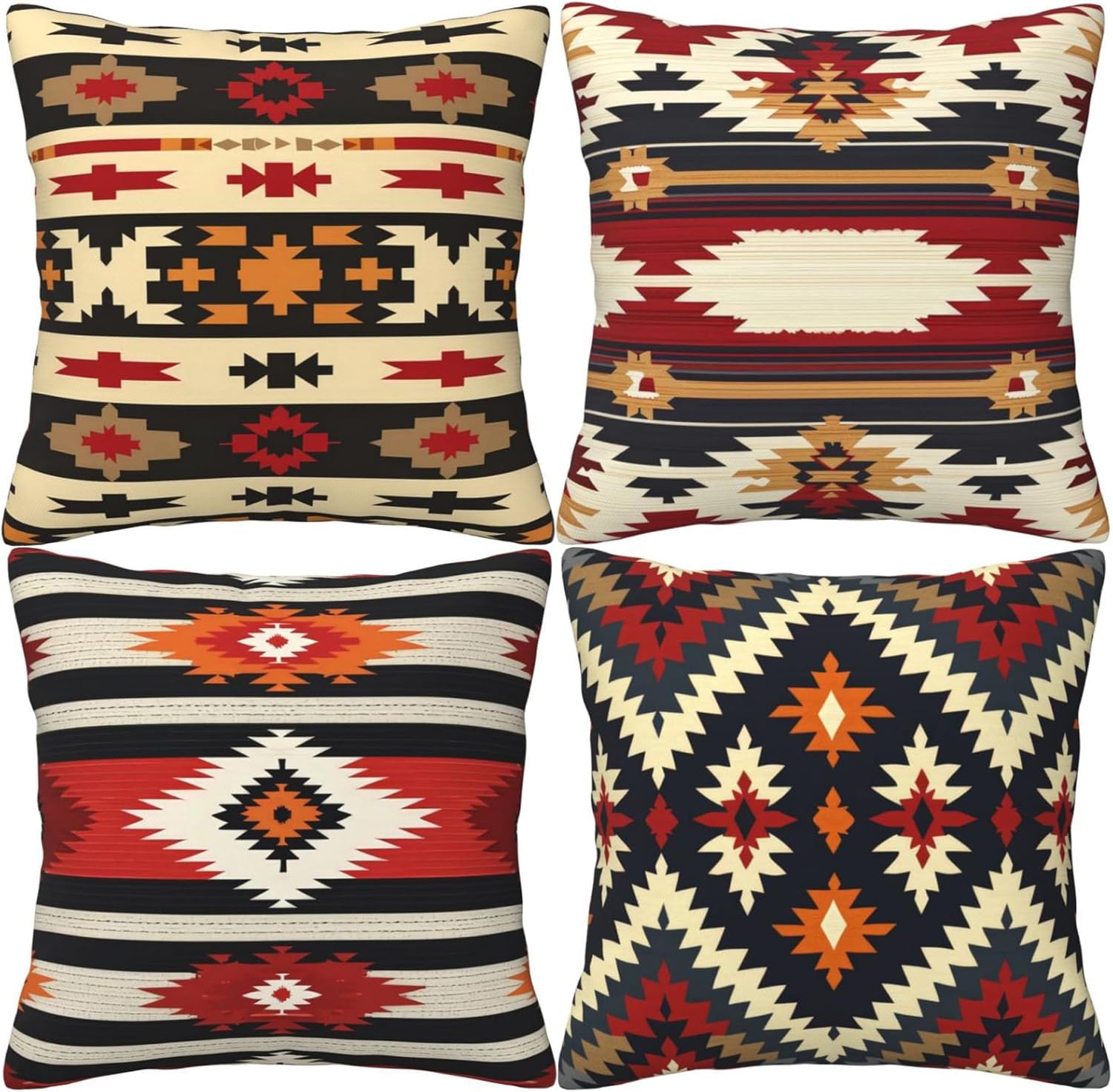 HOSTECCO Aztec Throw Pillow Covers 18x18 inch Set of 4 Ethnic Tribal Pillow Cases Mexican Decorative Cushion Covers for Sofa Couch