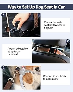 Dog Car Seat for Dogs - Waterproof Dog Booster Seat for Car with Storage Pockets, Clip-On Safety Leash and Soft Plush Cushion, Pet Travel Carrier Bed with Durable Belts up to 25 lbs (Brown, Medium)