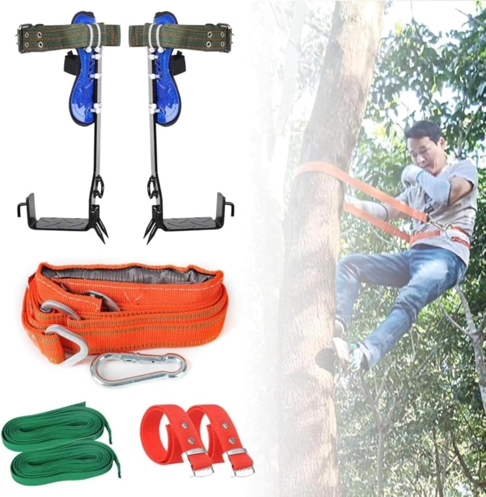 木登り器（昇柱器）｜極登山スパイク ツリークライミングツール 滑り止め シートベルト・固定ストラップ付き｜木仕事・狩猟観察・フルーツ（ココナッツ）収穫用｜落下防止 強い耐荷重力 使いやすい シンプルデザイン 簡単使い 易く使い [並行輸入品]
