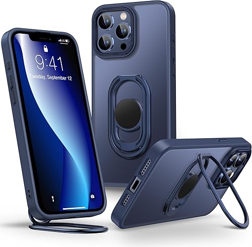 Miniatura 7 de Shields Up Funda para iPhone 13 con soporte, funda transparente con soporte de doble anillo ajustable y plegable a prueba de golpes para iPhone 13