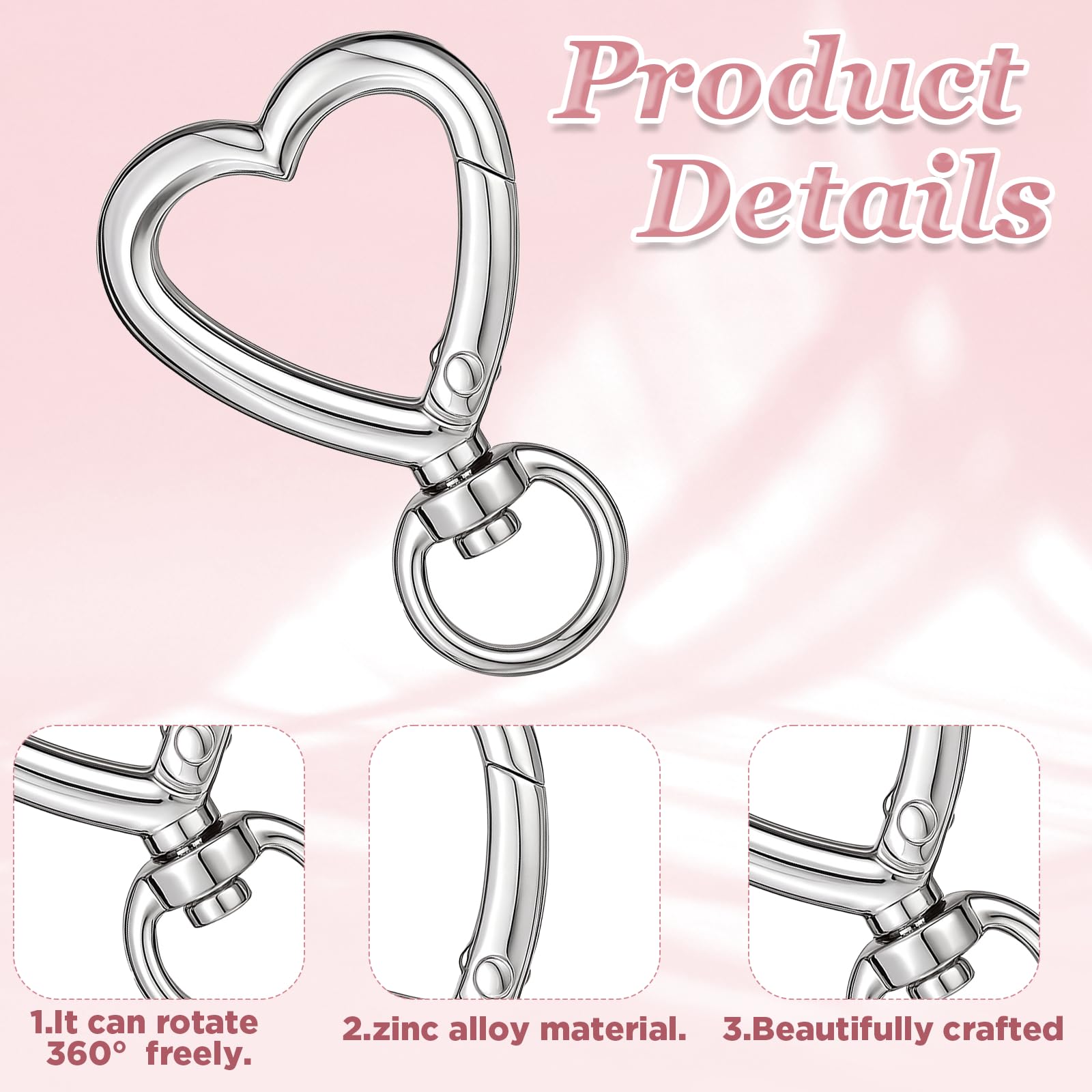 1-10pcs Large Heart Shape Lobster Clasp Key Ring For Keychain,connector - View #6