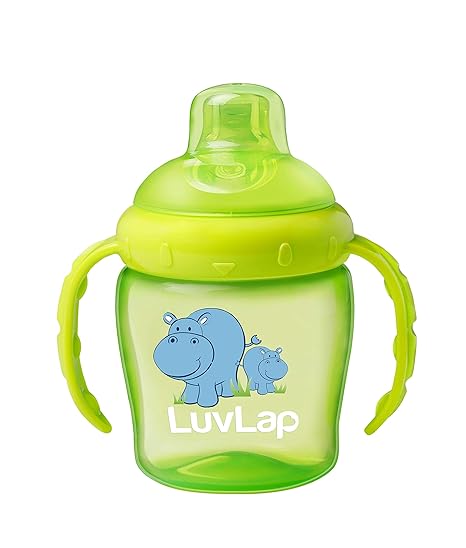 LuvLap Hippo Spout Sipper for Infant/Toddler, 225ml, Anti-Spill Sippy Cup with soft Silicone Spout BPA Free, 6m+ ( Green)