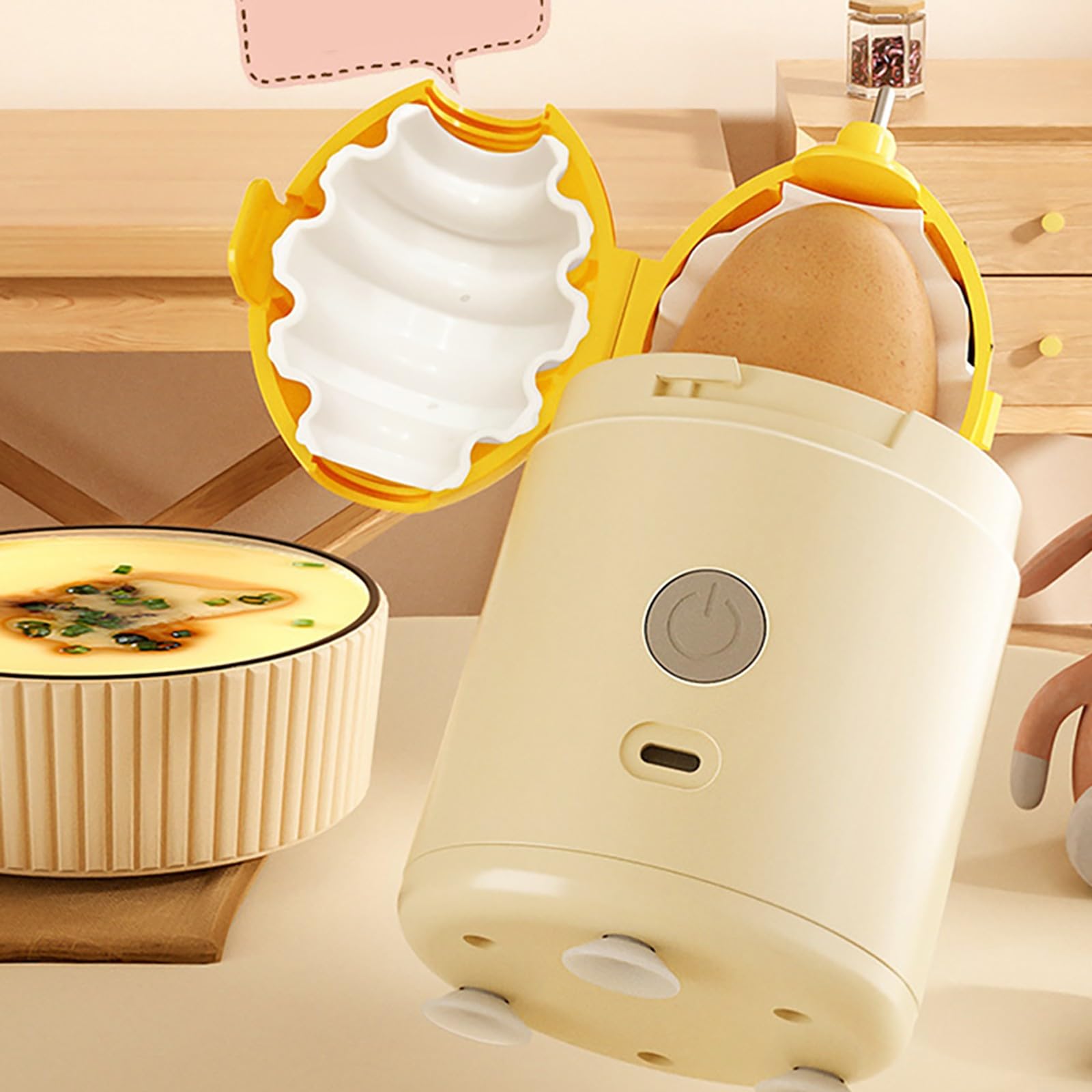 Eierdooiermixer, handmatige eierschudder met trektouwen - eieren, dooier, witte mixer, eierkookgereedschap voor koken in de keuken