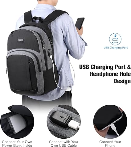 YIORMIOR Rugzak voor heren, rugzak voor universiteit, laptoprugzak voor heren, 15,6 en 17,3 inch met USB-poort, Grijs, 15.6, Minimalistisch YIORMIOR Rugzak voor heren, rugzak voor universiteit, laptoprugzak voor heren, 15,6 en 17,3 inch met USB-poort, Grijs, 15.6, Minimalistisch