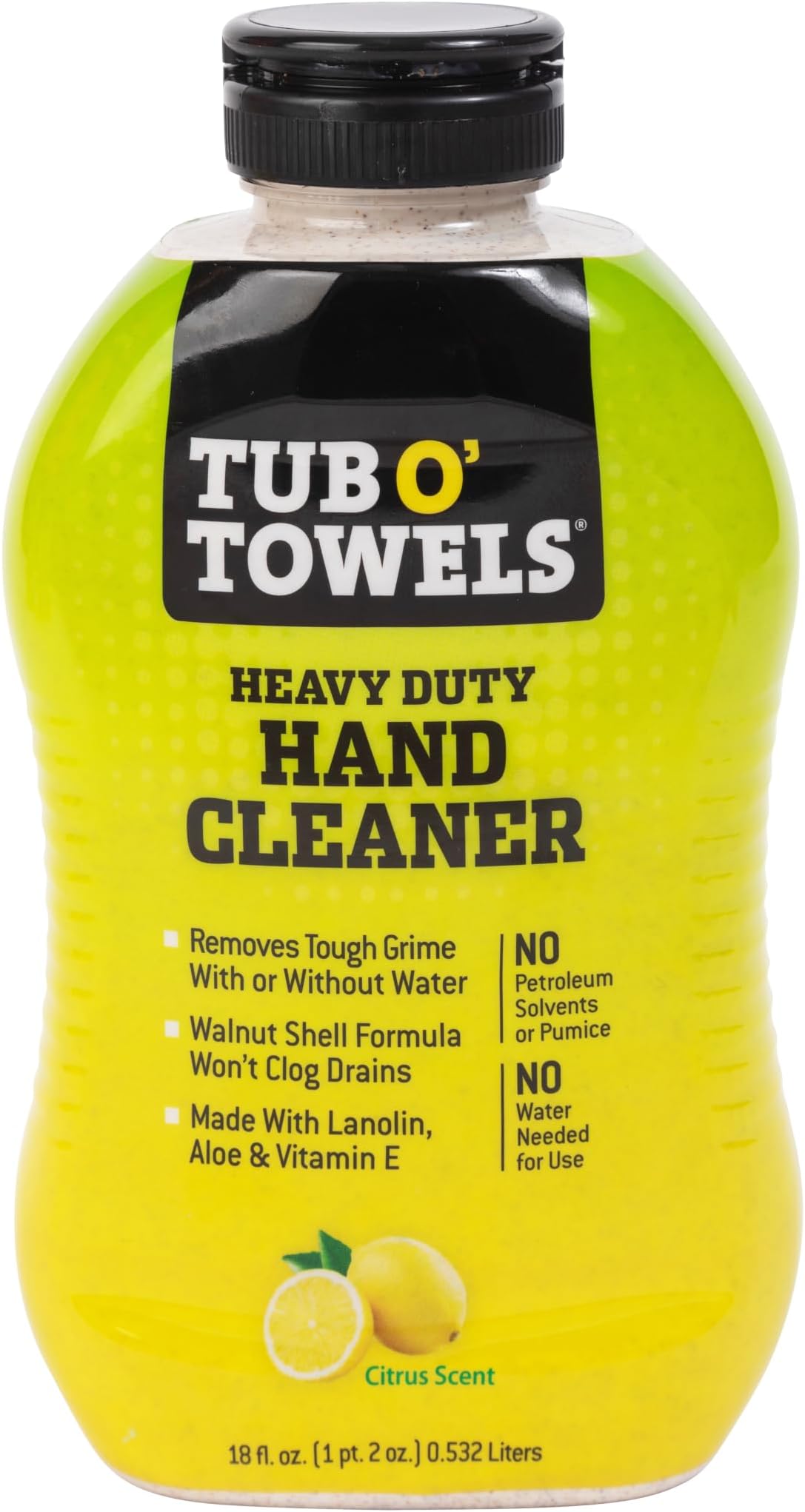 Tub O' Scrub TS18 Heavy Duty Pumice-Free Hand Cleaner, Removes Tough Grime & Dirt Without Water, Biodegradable, 18oz Bottle