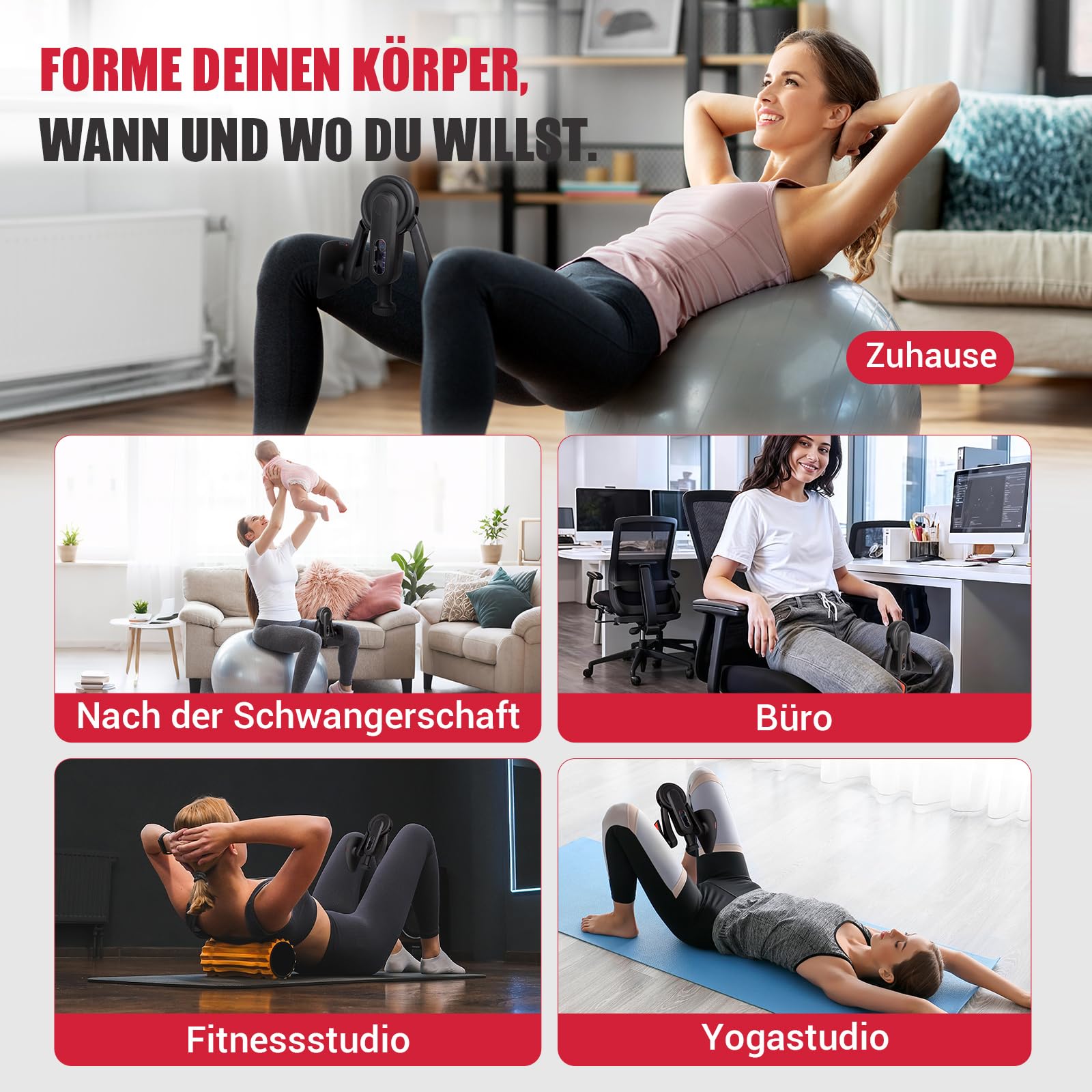 Oberschenkeltrainer, 10-100 lbs Beintrainer für Zuhause mit Widerstandsbändern & Trainingsposter, Multifunktionaler Beckenbodentrainer für Frauen & Männer, Adduktoren & Abduktoren Trainingsgerät