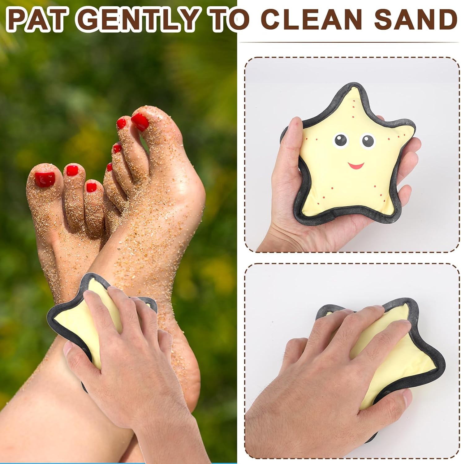 Sand Remover Bag, Star Shaped Beach Sand Eraser for Family Women & Kids Essential Vacation Travel Accessory