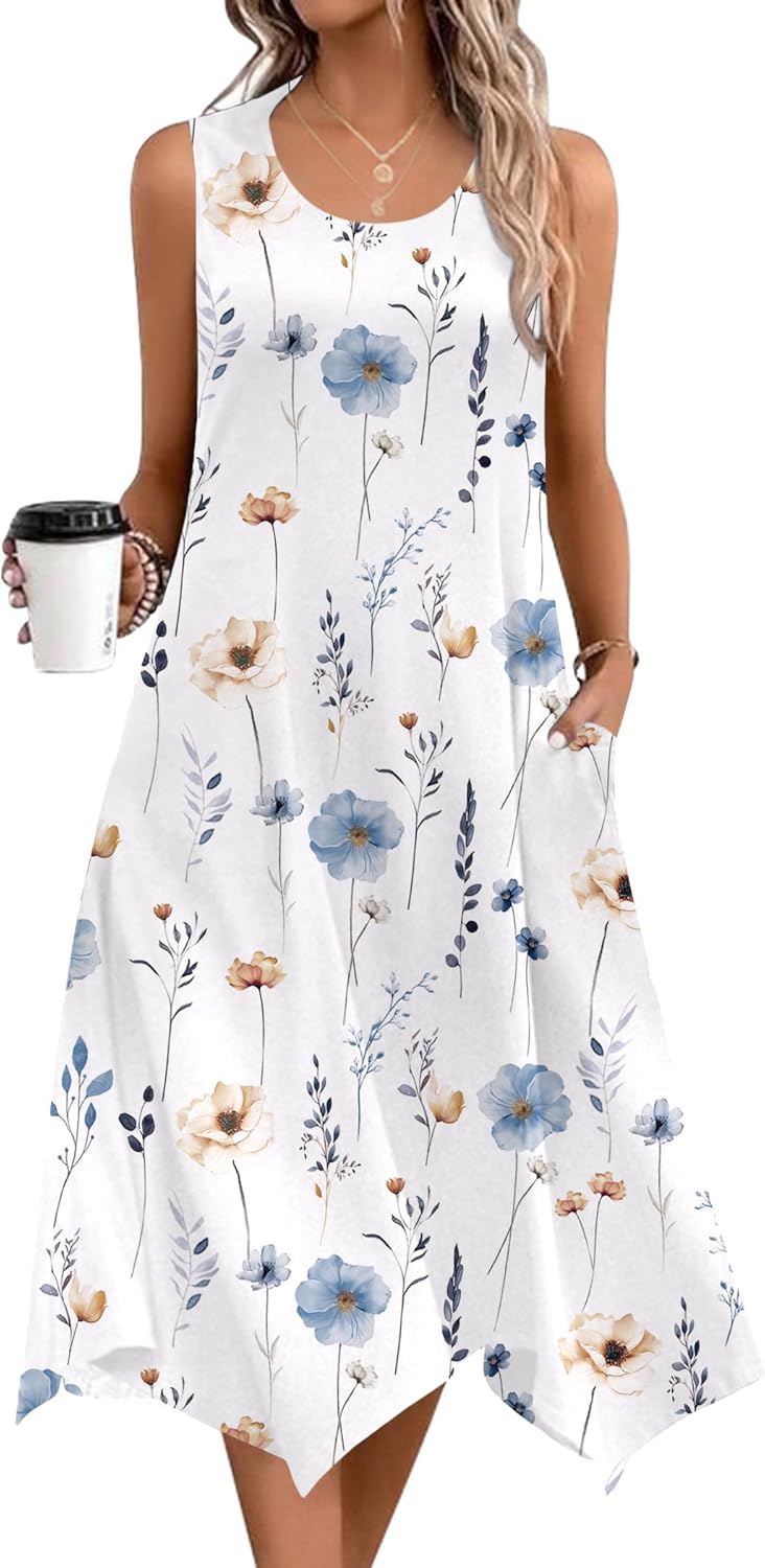 Zeagoo Womens Casual Dress for Summer Tank Dress Loose Flowy Beach Dress with Pockets Hankerchief Flare Midi Sundress 2026 - Image 4