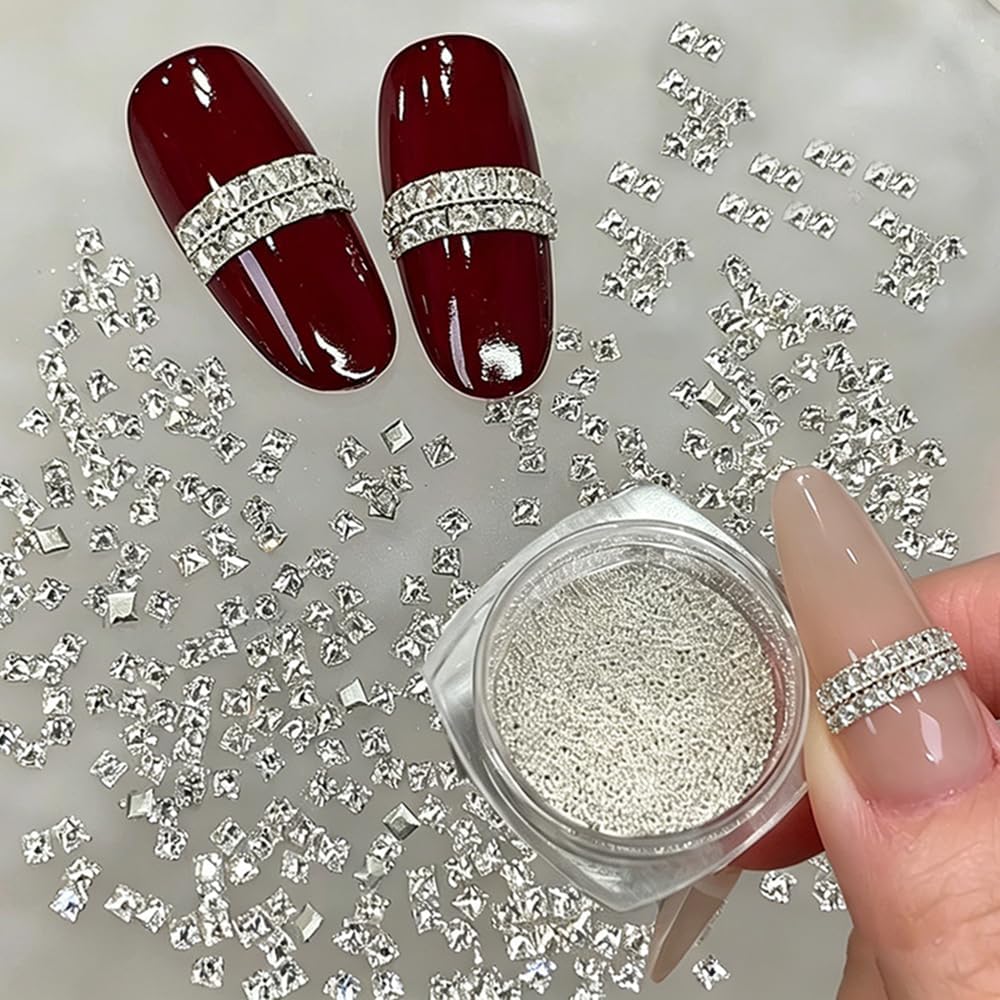 100PCS 1.5mm Square Zircon Rhinestone Kit with 1 Box 0.6mm Caviar Beads, Rhinestones for Nails Decorations Mini Nail Rhinestones Shiny Crystal Diamond Nail Gems and Charms for Nails Design (Silver) image 3