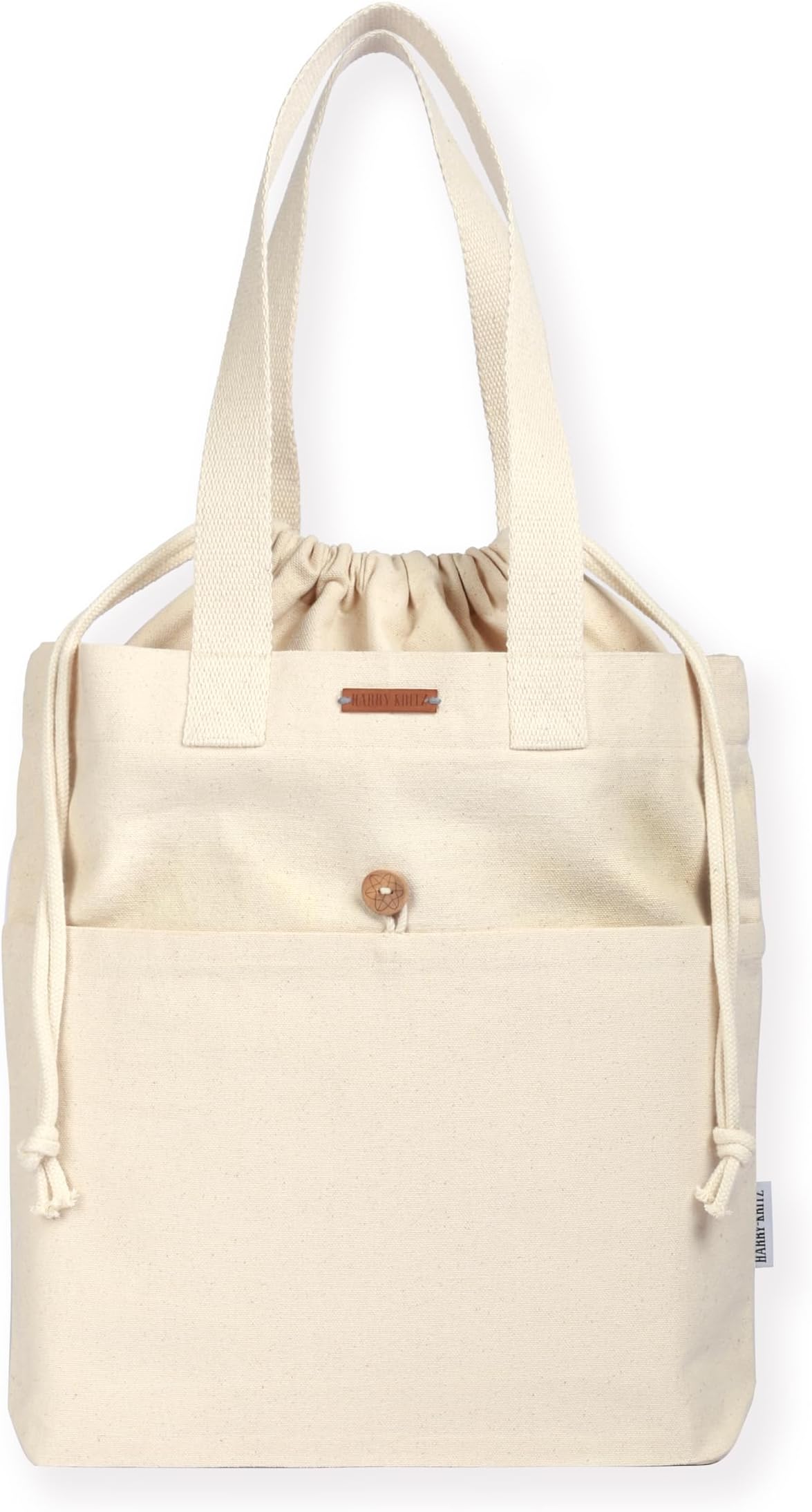 Harry Kritz Womens Vertical Cotton Canvas Tote Bag With Drawstring Closure For College And Everyday Use, Brown