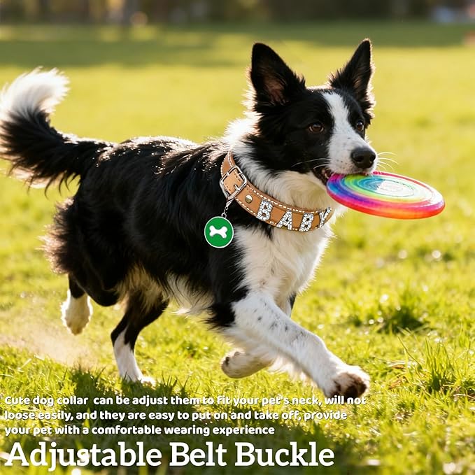 Collar para perros pequeños de cuero vegano con charms brillantes miniatura 4
