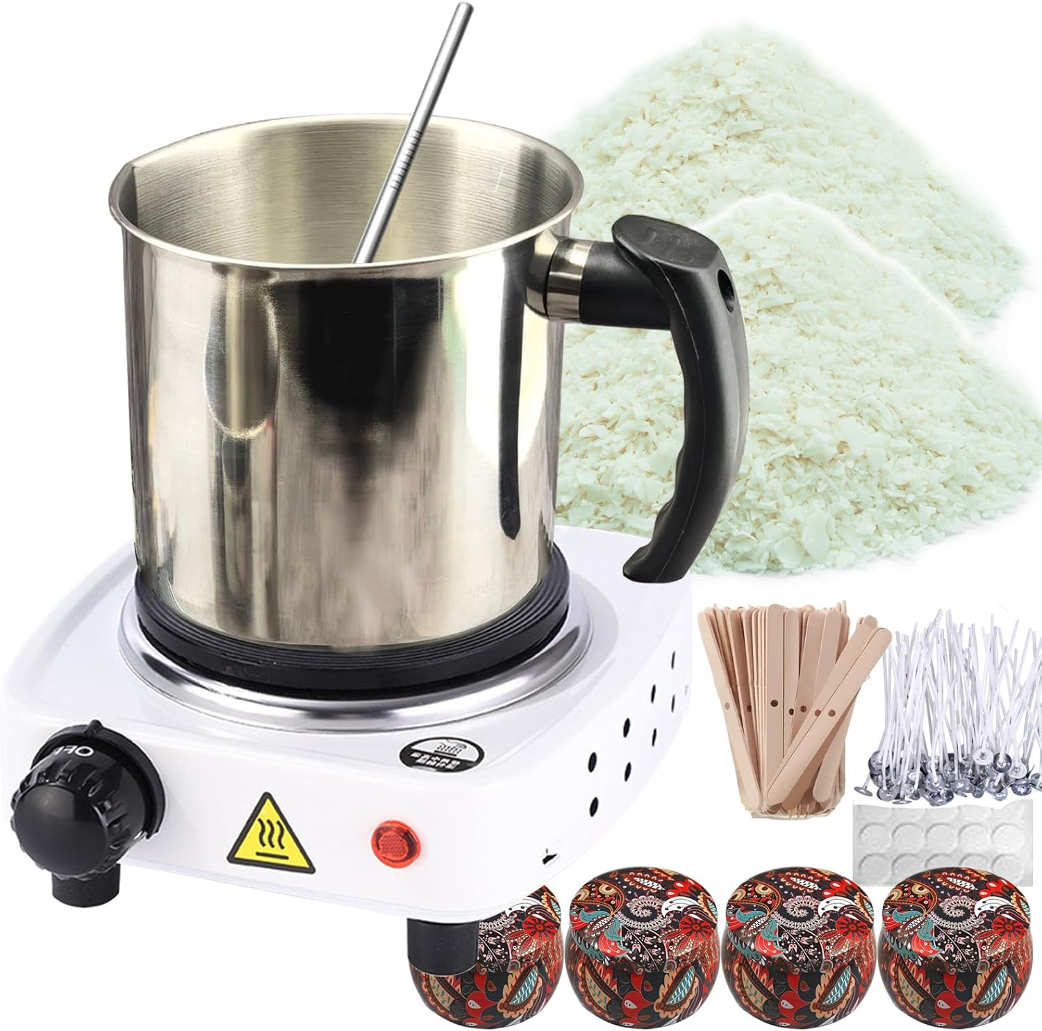 Candle Making Kit for Adults, 44 Oz Wax Melt Warmer, Stainless Steels Candle Wax Melting Pot, Family DIY Candle Making Kit & 110v/500w 5-Speed Temperature Adjustment, Fast Heating (1)