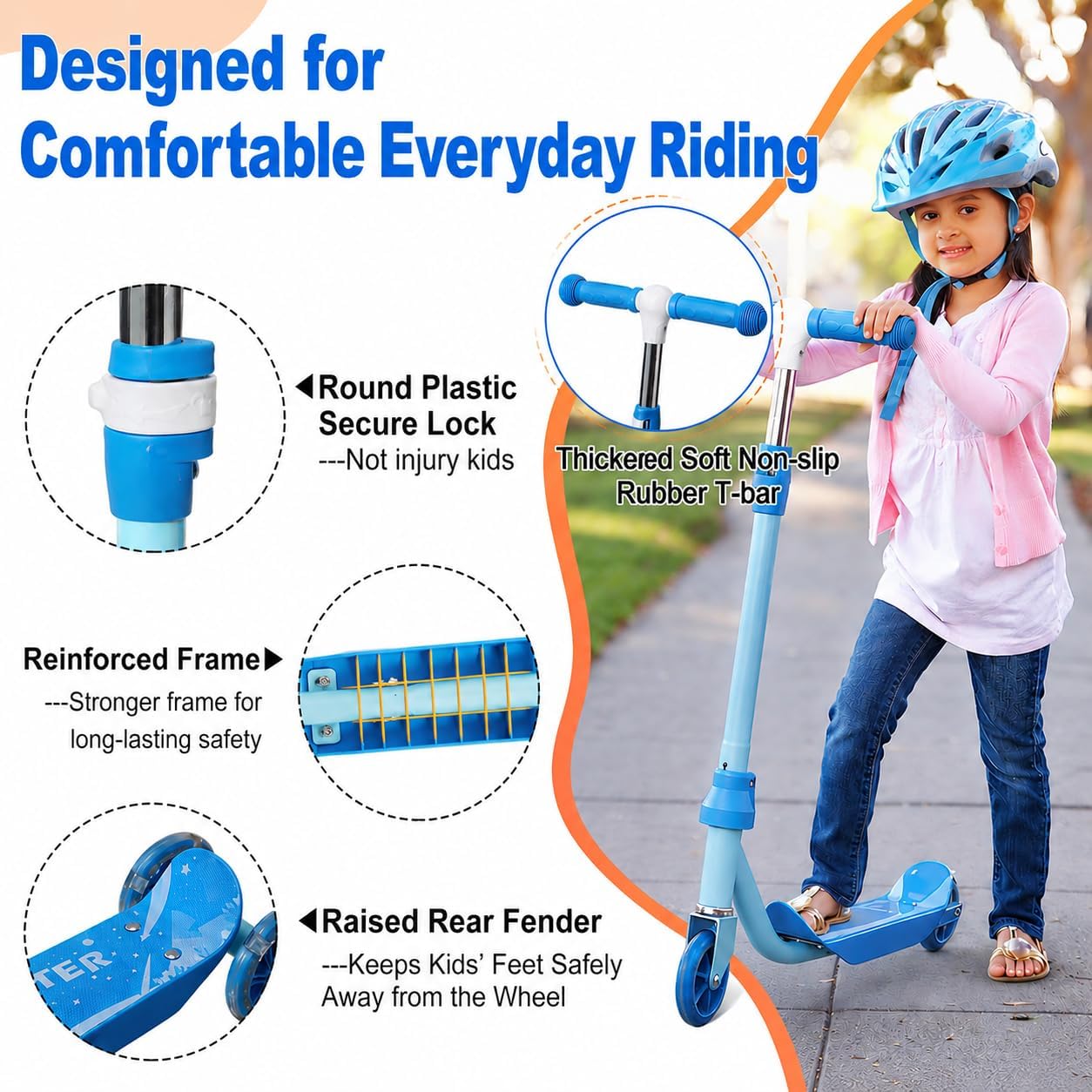 Kids Scooter Ages 3-7 - Three Wheel Preschool Toddler Kick Scooters,Safer Steering,Light Up Wheels, Adjustable Handlebar, Wide Anti-Slip Deck, Birthday for Boys Girls - Blue