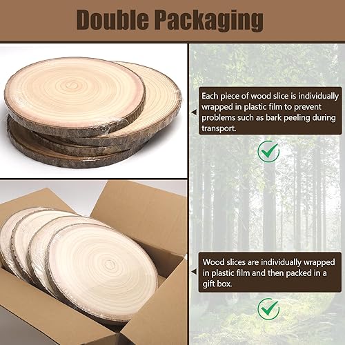 Miniatura 6 de Rebanadas de madera para centros de mesa, galletas redondas de madera para manualidades, círculos y losas de madera rústica, discos de madera para