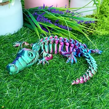 3D Printed Skeleton Crocodile Model, Flexible Realistic Articulated Animal Fidget Toys,Figurines Gifts for Easter Adults,Executive Desk Decor and Collectible