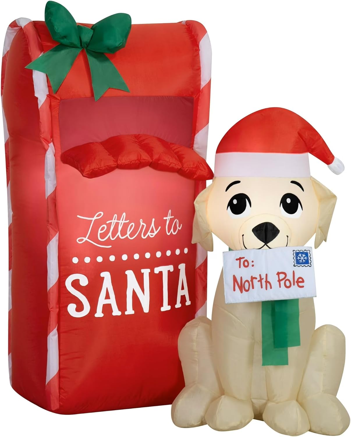 Gemmy Multicolor Christmas Dog with Mailbox Airblown Inflatable, Electric Powered LED Yard Decoration, 42 Inch, Polyester