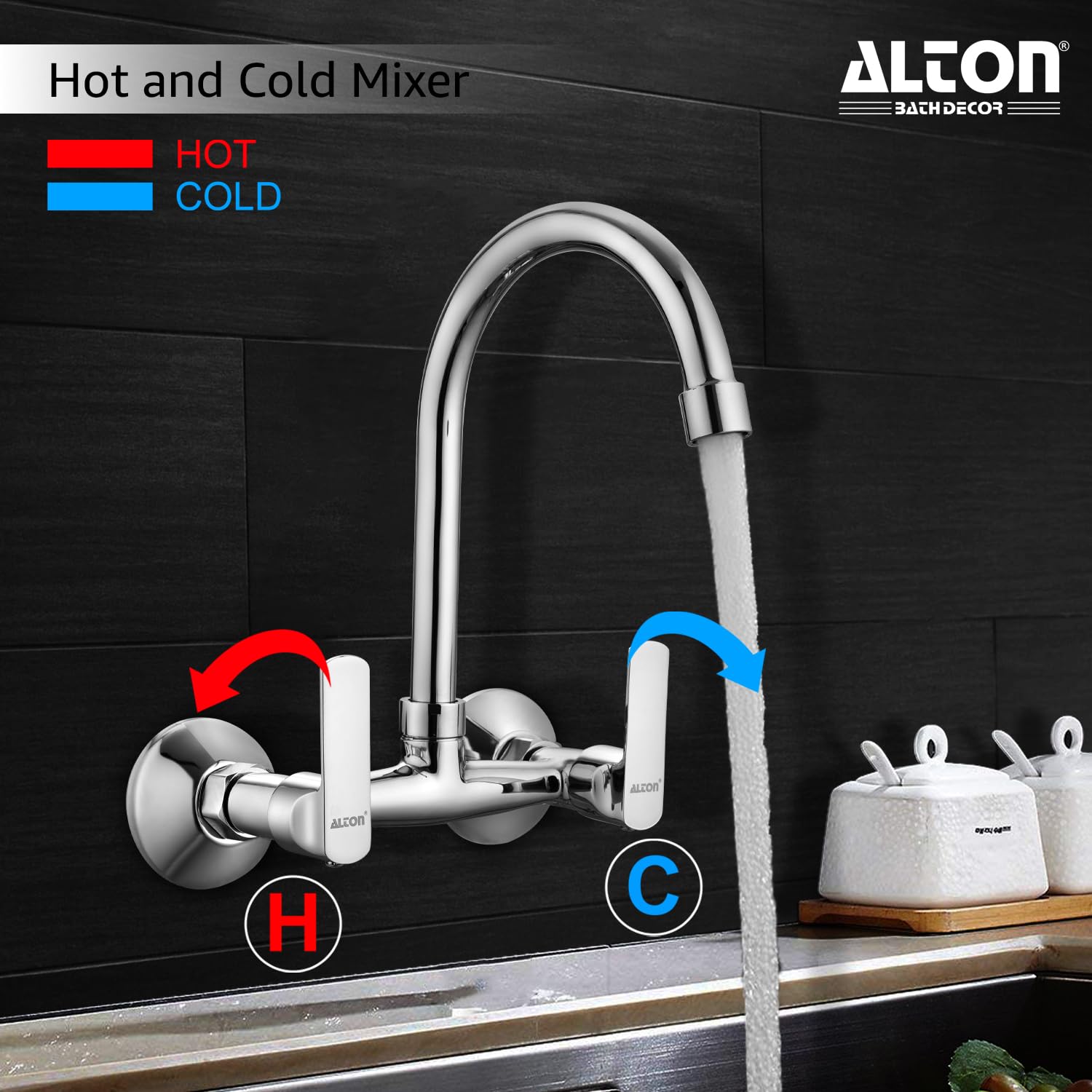 ALTON FAM3370 Brass Sink Mixer with Swinging Spout, Silver, Chrome Finish 1