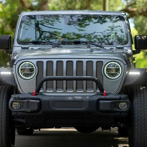 Miniatura 51 de AggAuto Inserto de malla compatible con Jeep Wrangler JK JKU 2007-2018, rejilla frontal de metal de aleación de aluminio negro para accesorios