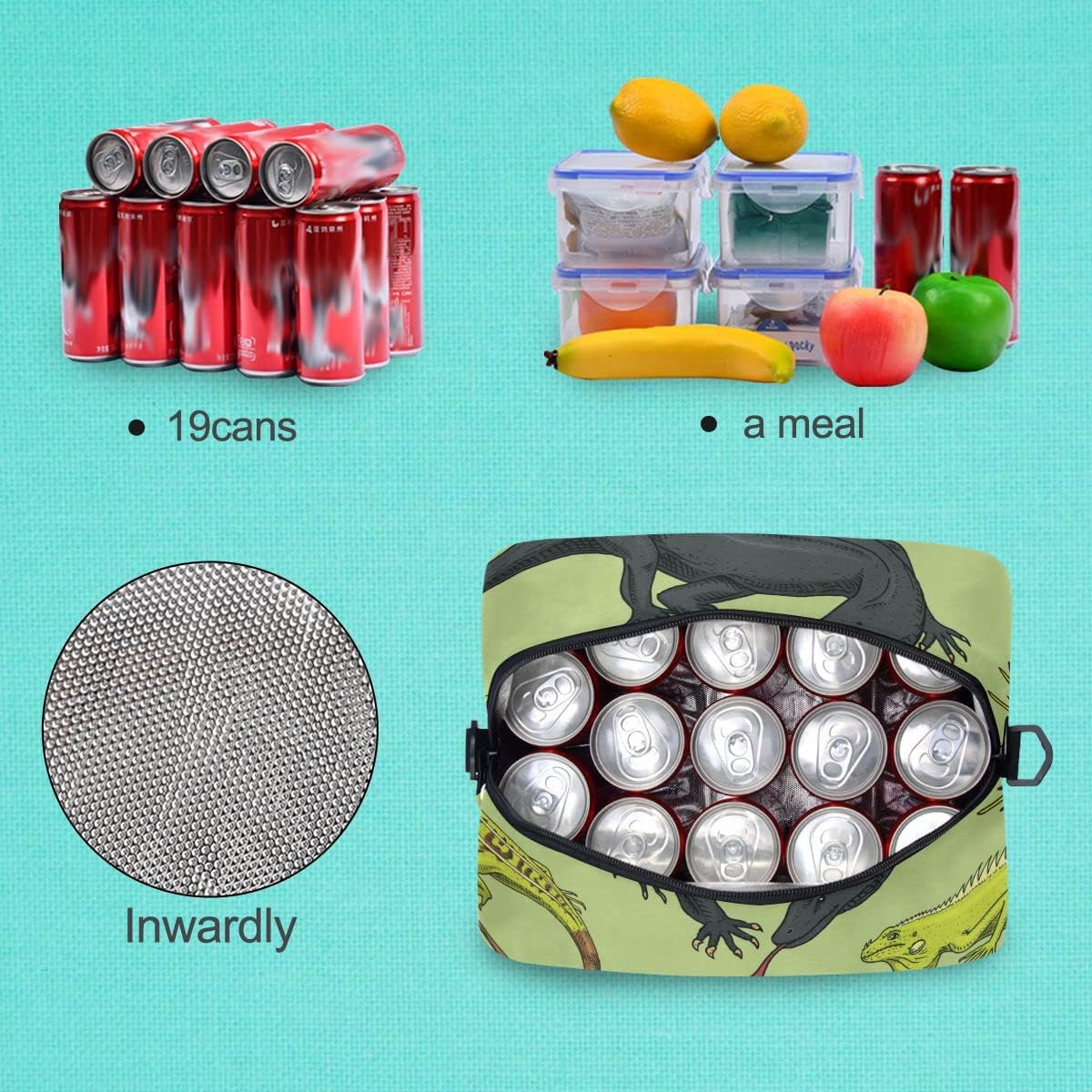 Snakes Lizard Chameleon and Turtle Animal Lunch Bag Insulated Lunch Box Tote Food Container Meal Prep Cooler Handbag