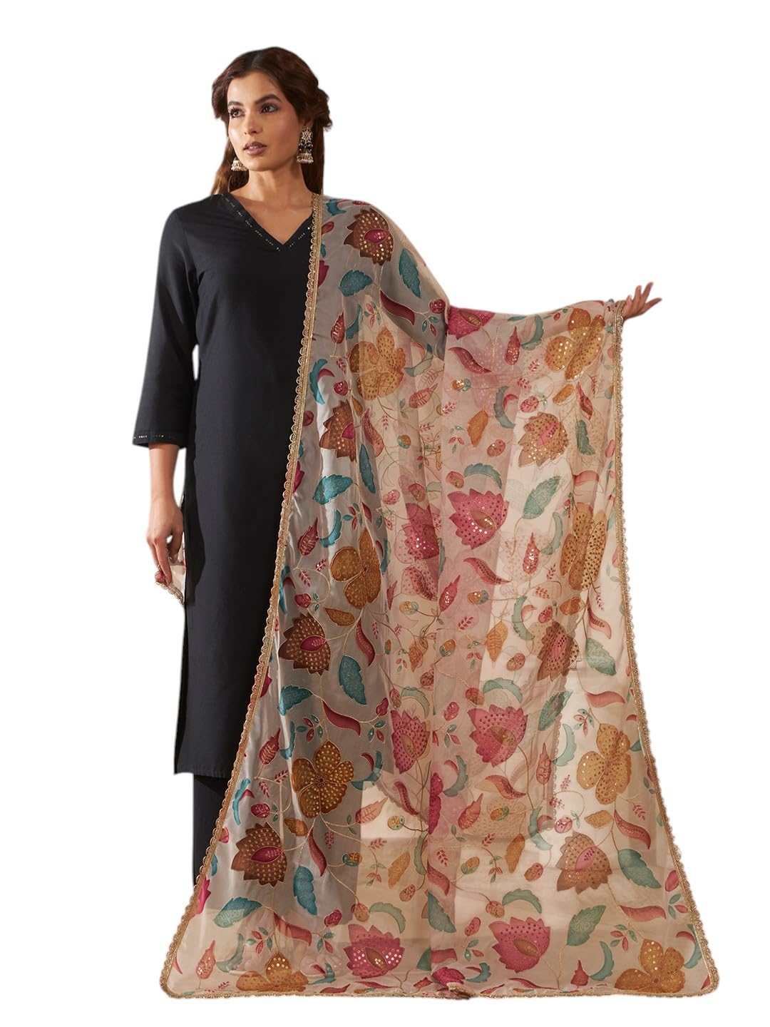ravaiyaa - attitude is everything Ravaiyaa Women Aari Sequence Work Organza Dupatta With Zari Lace Border | Chunni For Girls | Ethnic Dupatta for Party and Casual wear-picture-33